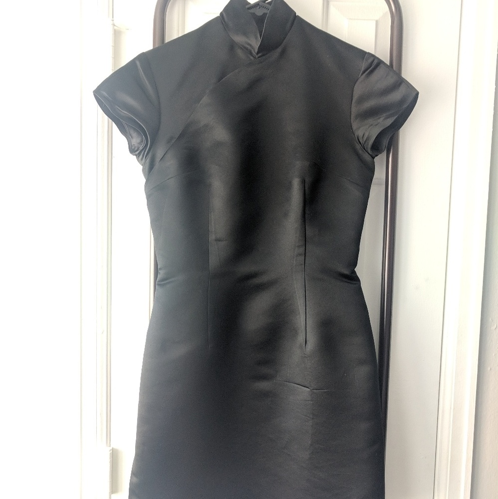 Black Silk Mandarin Collar Mini Dress